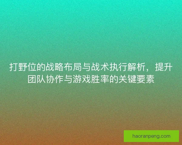打野位的战略布局与战术执行解析，提升团队协作与游戏胜率的关键要素